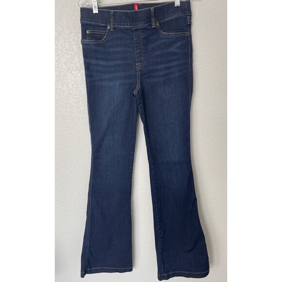 SPANX Flare Bootcut Pants High Rise Pull On Elastic Waist Indigo Blue Medium - Picture 1 of 8